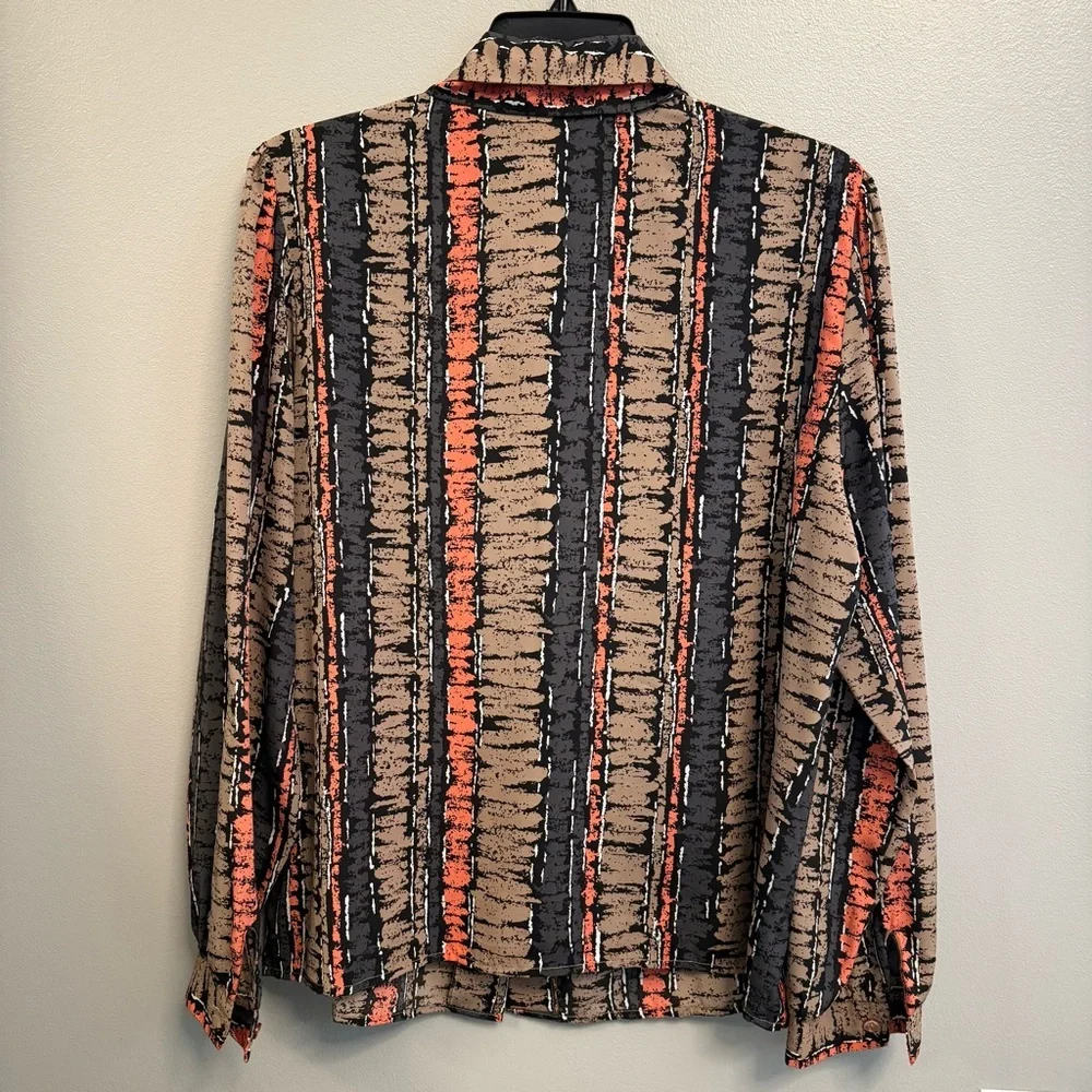 Vintage Tie-Neck Blouse | Abstract Earth Tones | Size 14 | D’Allaird’s - Picture 3 of 5
